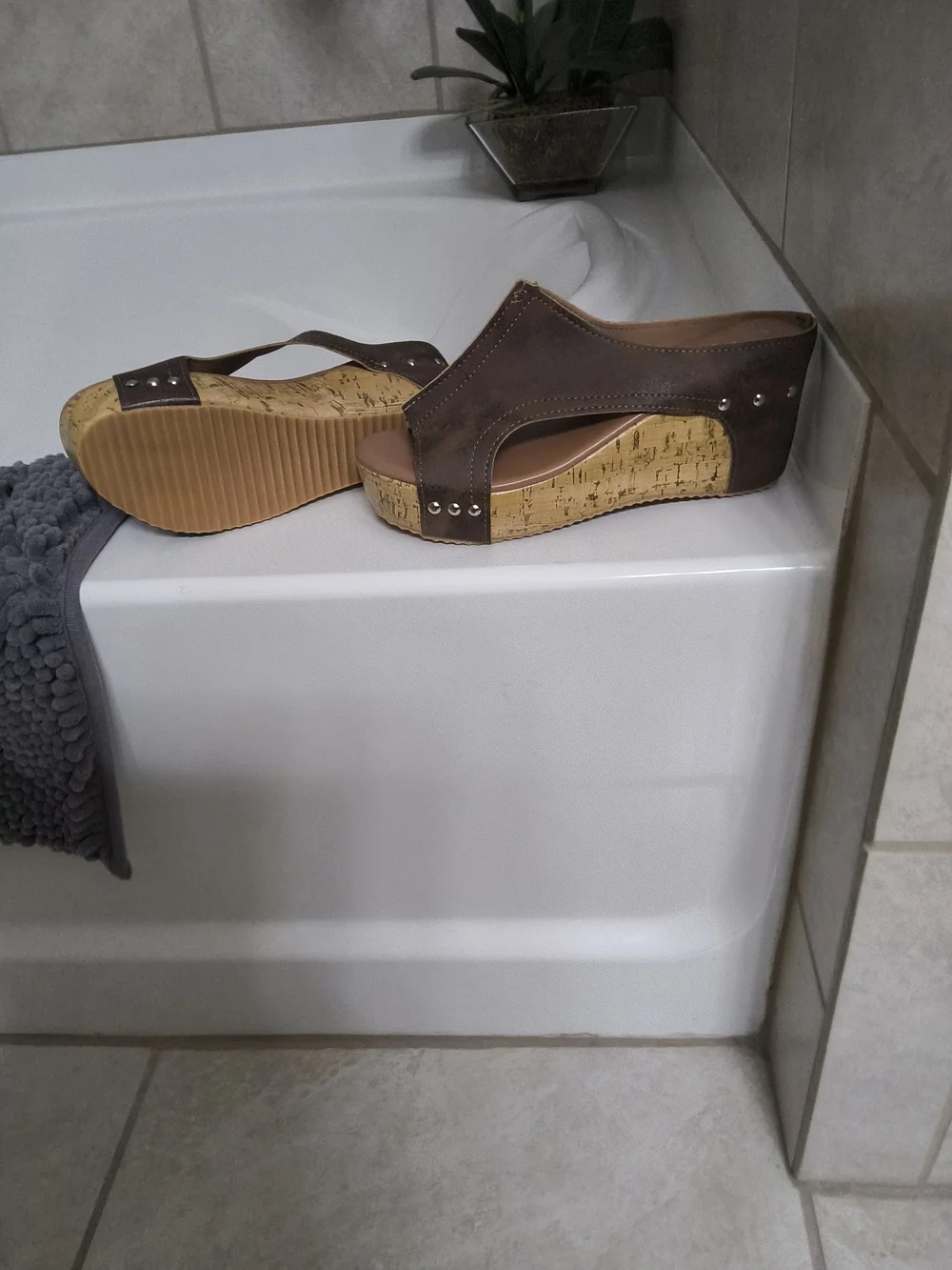 Women's Brown Cork Wedge Slide Sandals